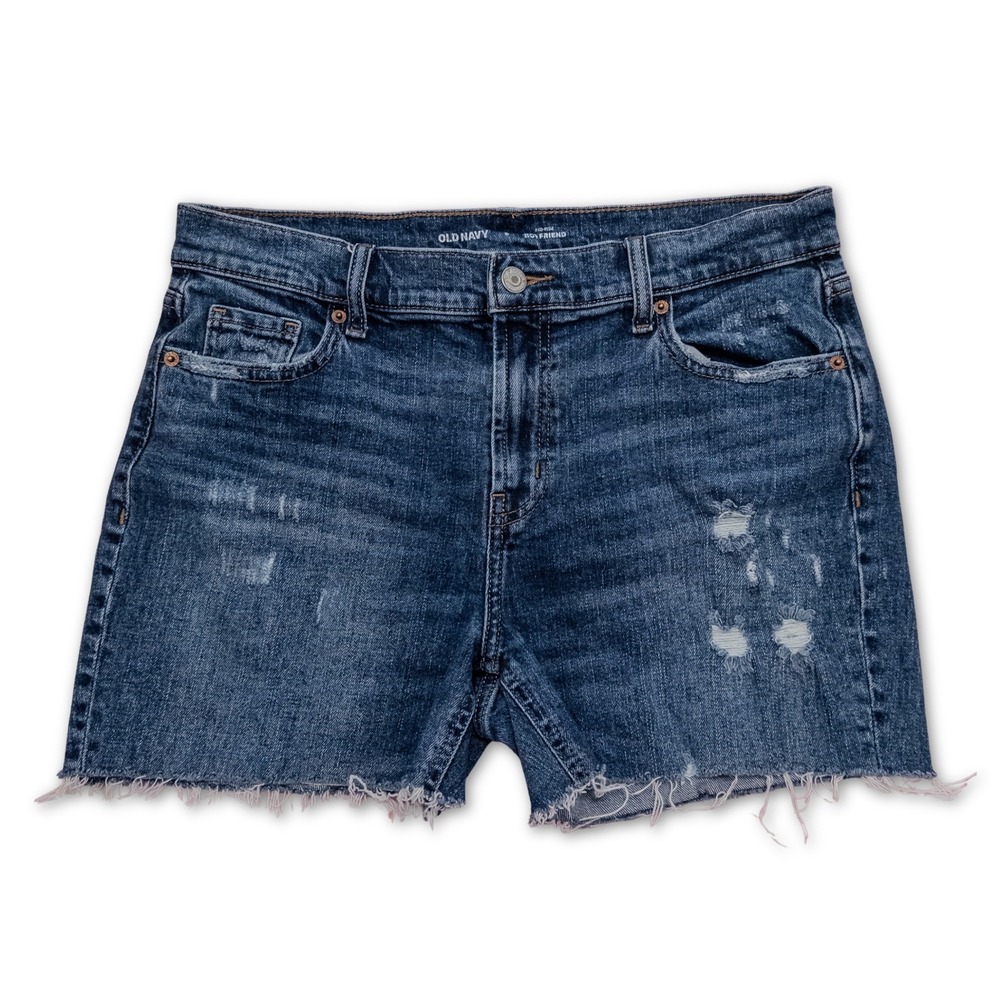 Old Navy Boyfriend Denim Shorts Womens 6 Distressed Raw Hem Mid Rise Jeans‎